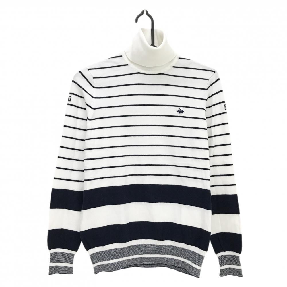 パーリーゲイツ タートルネックセーター 白×ダークネイビー ボーダー