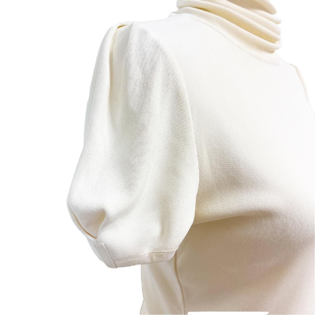 【美品】FOXEY 半袖ハイネックニット裾プレートロゴ 40 無地 オフホワイト セール 【美品】FOXEY 半袖ハイネックニット裾プレートロゴ 40 無地