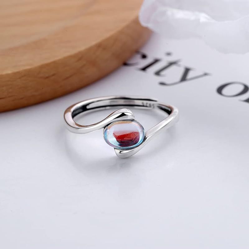  Rockyu 指輪 レディース フリーサイズ 螺旋 ブルー 一粒 ムーンストーン指輪 オープンリング キラキラ シルバー925 金属アレルギー対応 記念日 ギフト ファッション 1 リング アクセサリー