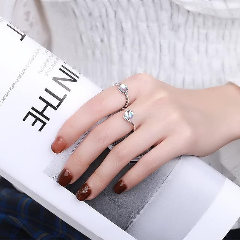 Rockyu 指輪 レディース フリーサイズ 螺旋 ブルー 一粒 ムーンストーン指輪 オープンリング キラキラ シルバー925 金属アレルギー対応 記念日 ギフト ファッション 1