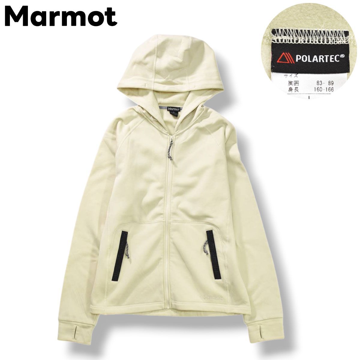 デサント製 マーモット Marmot ウィメンズ パワー ストレッチ パーカー ジップアップ ラグランスリーブ 裏地 フリース ポーラテック POLARTEC L オフホワイト アウトドア カジュアル ウェア レディース