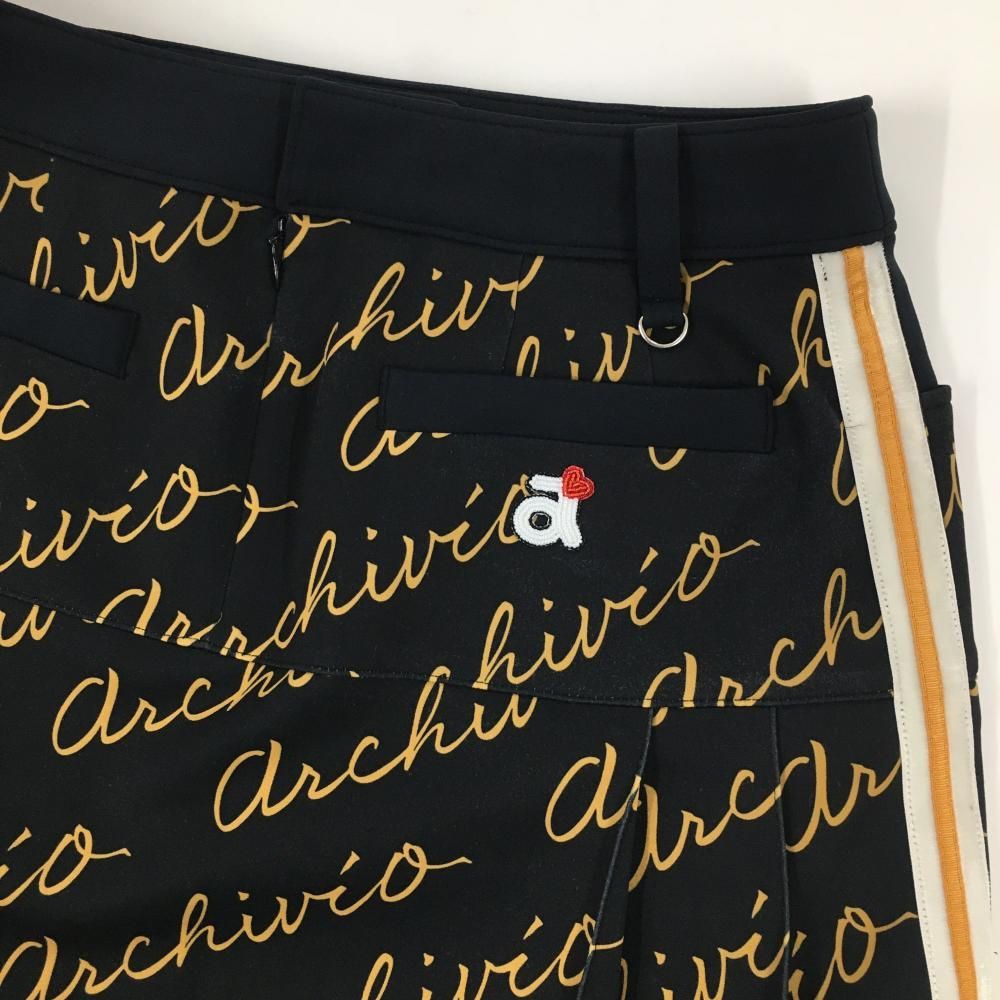 アルチビオ スカート 黒×イエローブラウン ロゴ総柄 サイドライン