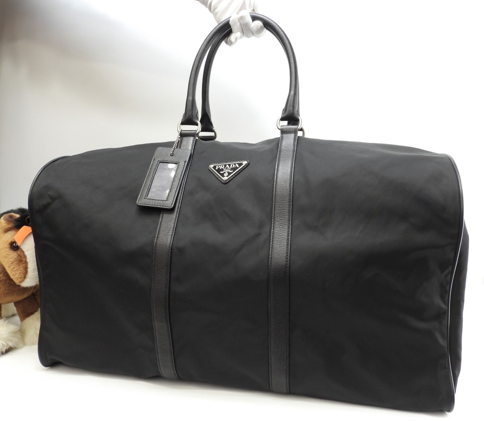 プラダ ボストンバッグ ナイロン ブラック ギャランティ 大容量 三角プレート プラダ ボストンバッグ大 三角プレート ナイロン黒 トラベル 旅行用