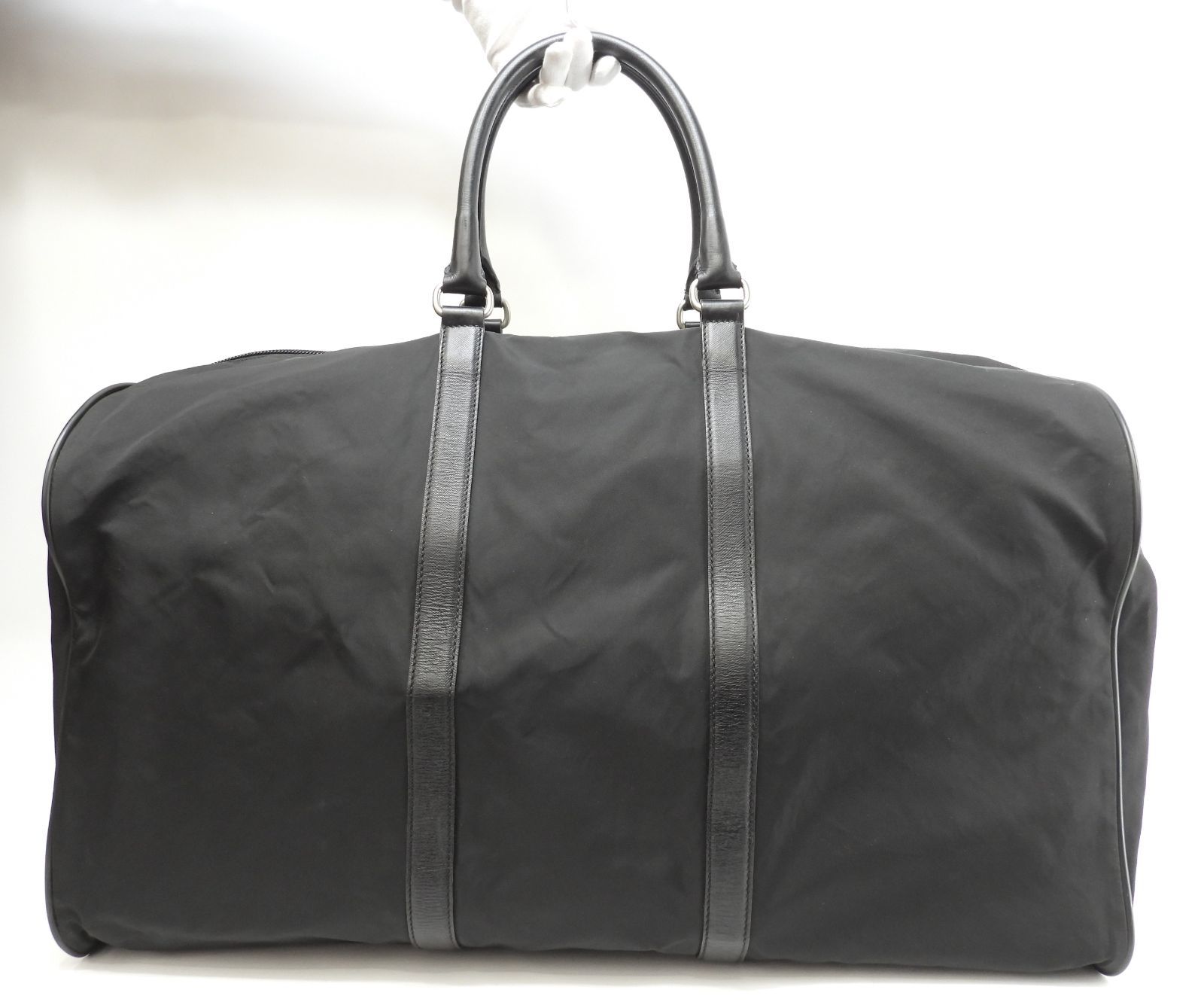 プラダ ボストンバッグ大 三角プレート ナイロン黒 トラベル 旅行用