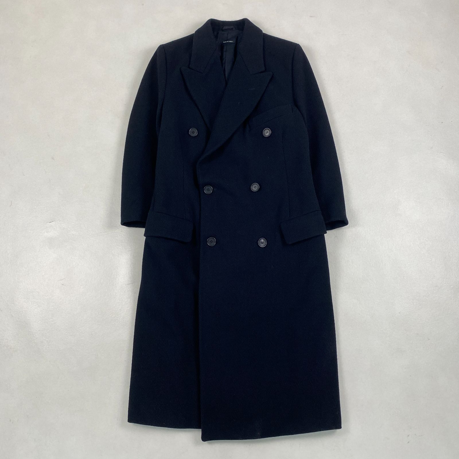 Giorgio Armani 黒 チェスターコート　サイズ48 Giorgio Armani チェスターコート ヘリンボーン ストライプ ブラック