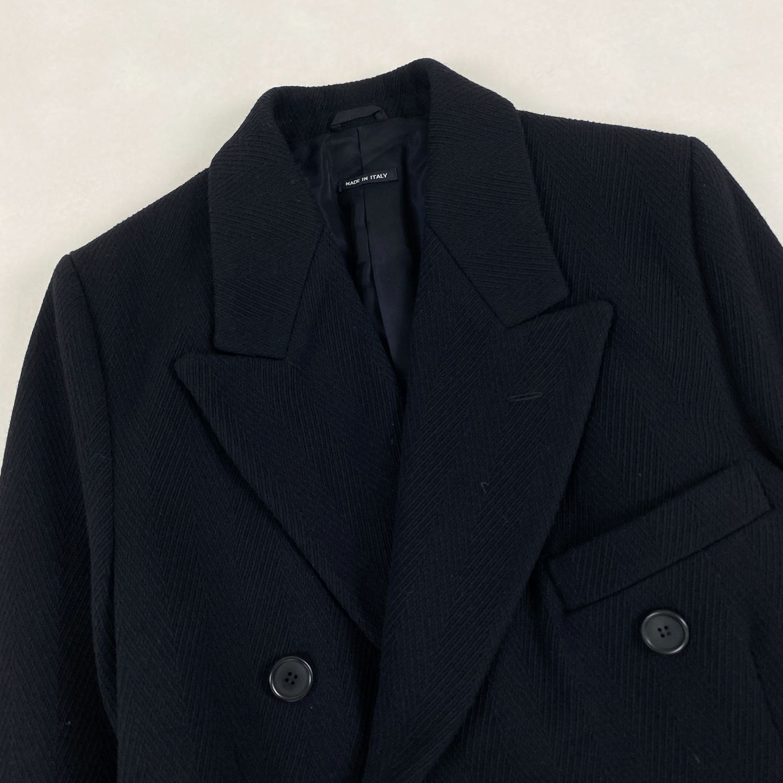 Giorgio Armani チェスターコート ヘリンボーン ストライプ ブラック