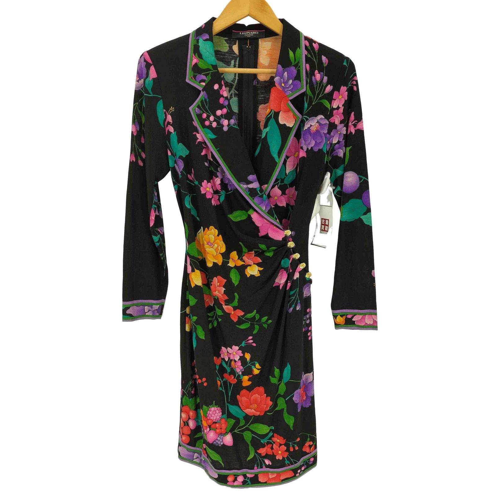レオナール LEONARD ウールシルク フラワープリント フロントクロスワンピース レディース JPN M