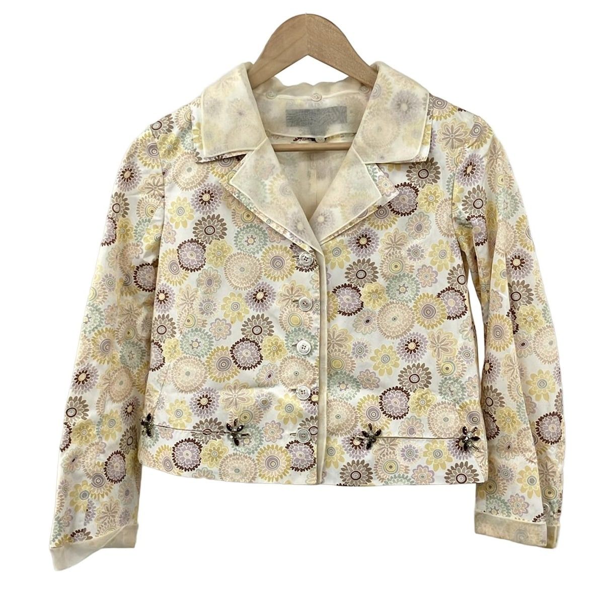 LOUIS VUITTON ルイヴィトン ジャケット サイズ34 S レディース - RW 061 A 白×イエロー×マルチ 長袖 ビジュー 花柄 春 夏