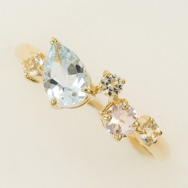 K 10 YG リング ring 指輪 5号 アクアマリン ピンクトルマリン ホワイトサファイア 総重量約1 1 g