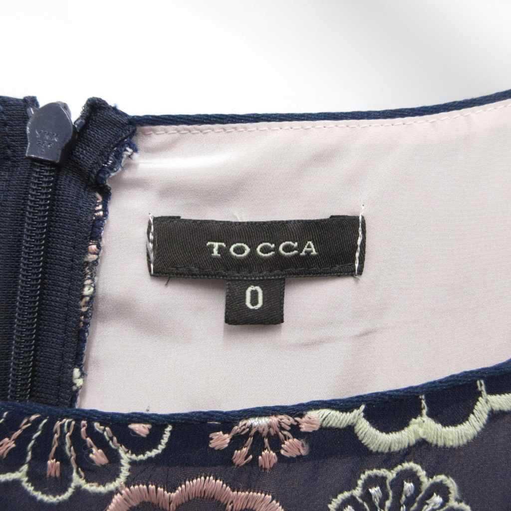 トッカ TOCCA ノースリーブワンピース ドレス ひざ丈 刺繍 花柄 紺