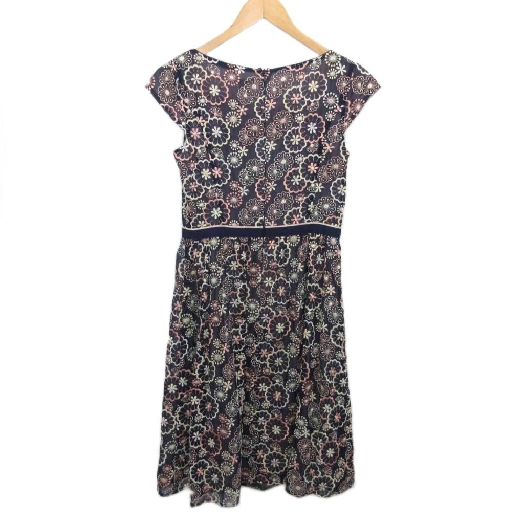 トッカ TOCCA ノースリーブワンピース ドレス ひざ丈 刺繍 花柄 紺