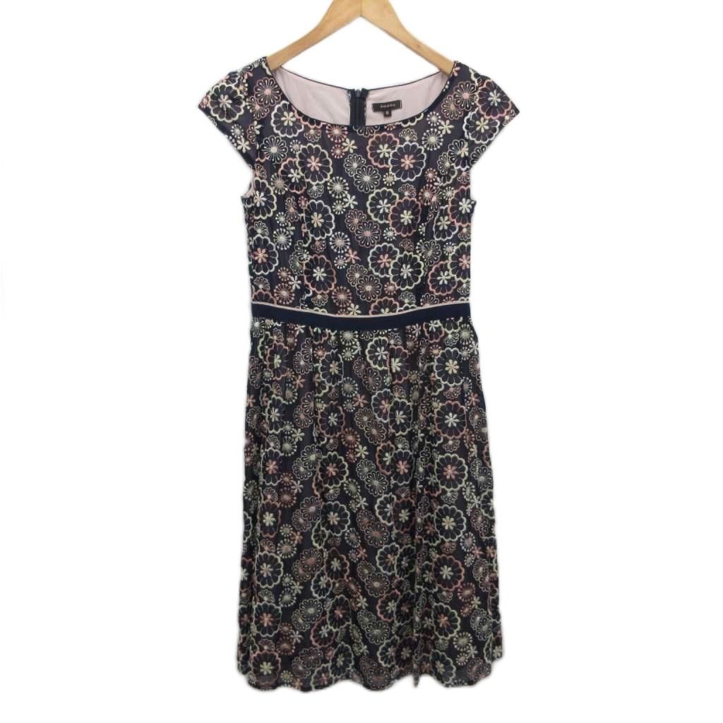 トッカ TOCCA ノースリーブワンピース ドレス ひざ丈 刺繍 花柄 紺