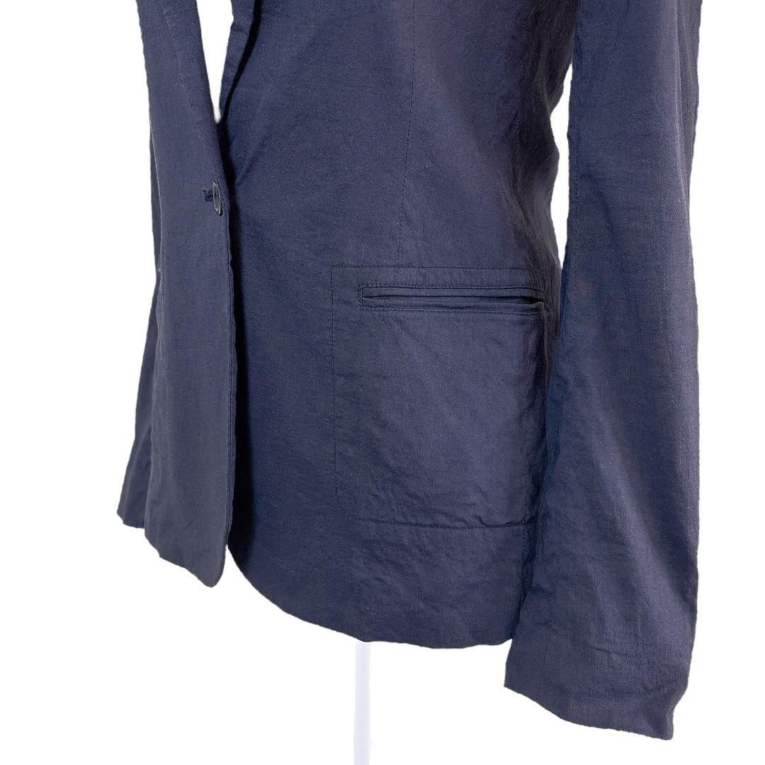 美品】theory 麻混リネンテーラードジャケット ワンボタン 0 ネイビー