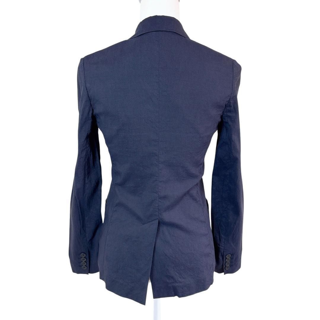 美品】theory 麻混リネンテーラードジャケット ワンボタン 0 ネイビー