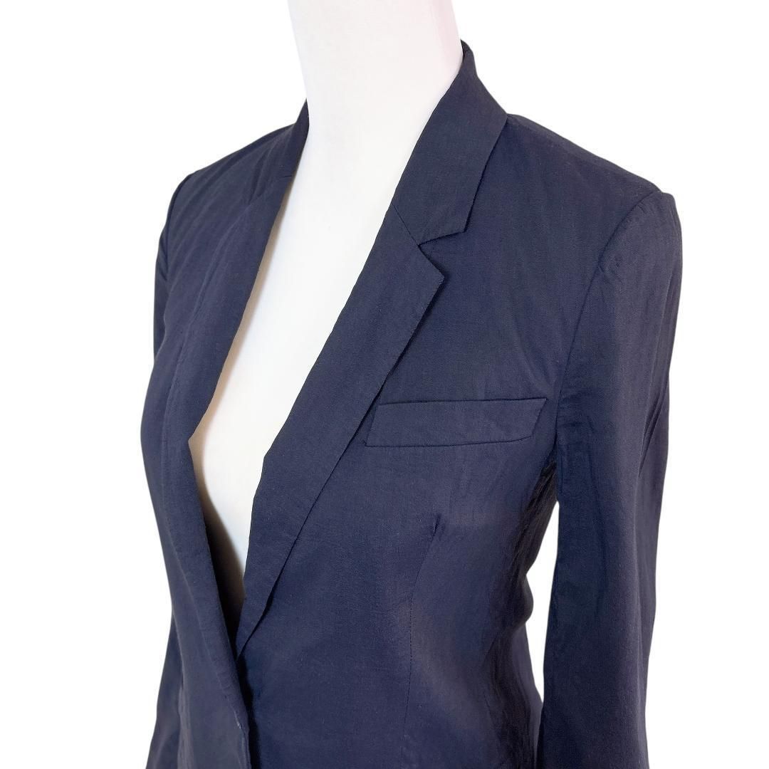 美品】theory 麻混リネンテーラードジャケット ワンボタン 0 ネイビー