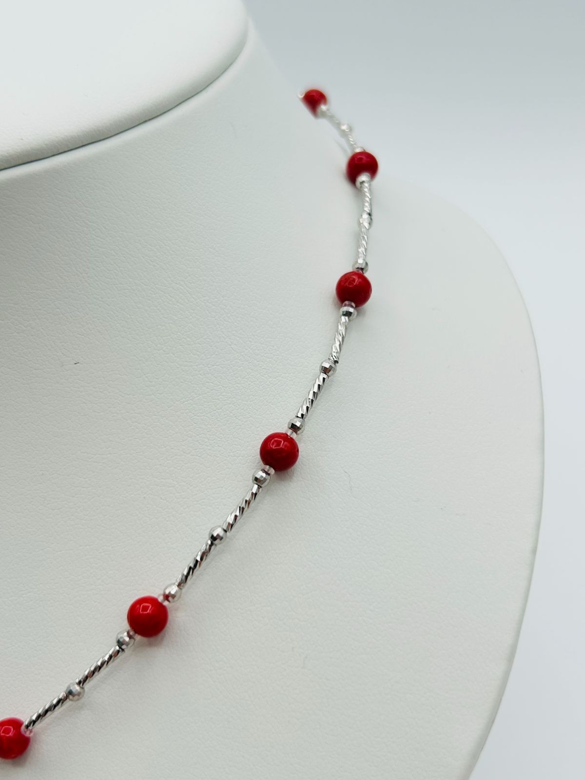 SV サンゴ ネックレス 珊瑚 節約 5.0~5.5mm SILVER 赤珊瑚サンゴ