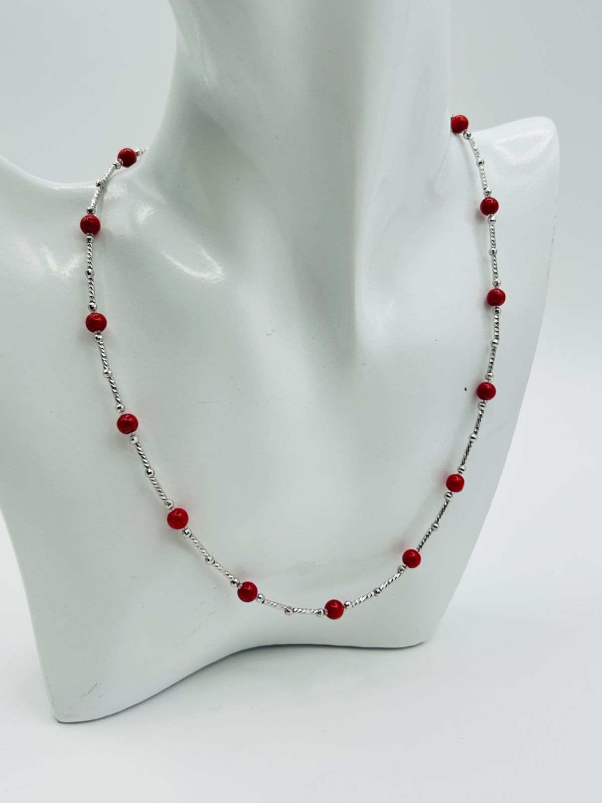 SV サンゴ ネックレス 珊瑚 節約 5.0~5.5mm SILVER 赤珊瑚サンゴ