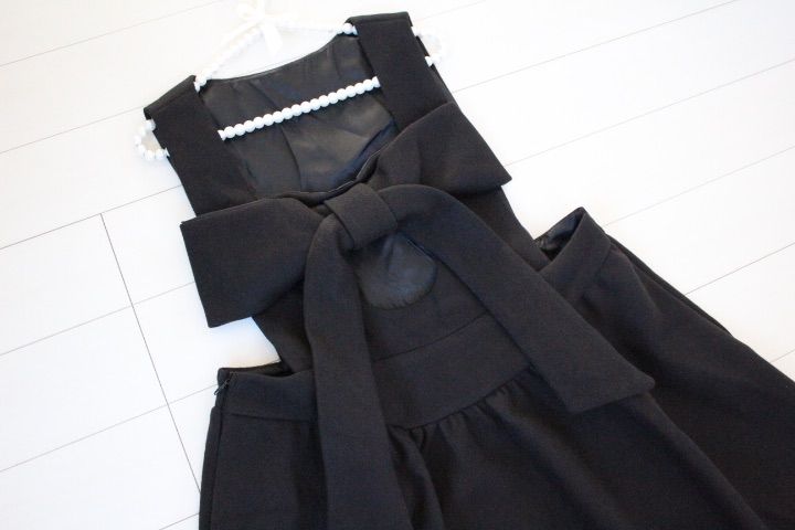 SET】パフスリーブランダムパールニット 黒+バックリボンボックス