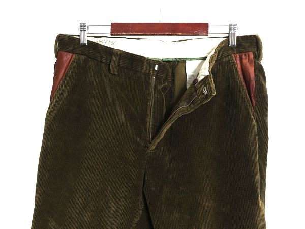 00 s オービス 太畝 コーデュロイ パンツ メンズ 36 アウトドア レザー 切替 スラックス ストレート ノータック コーズ コットン オリーブ