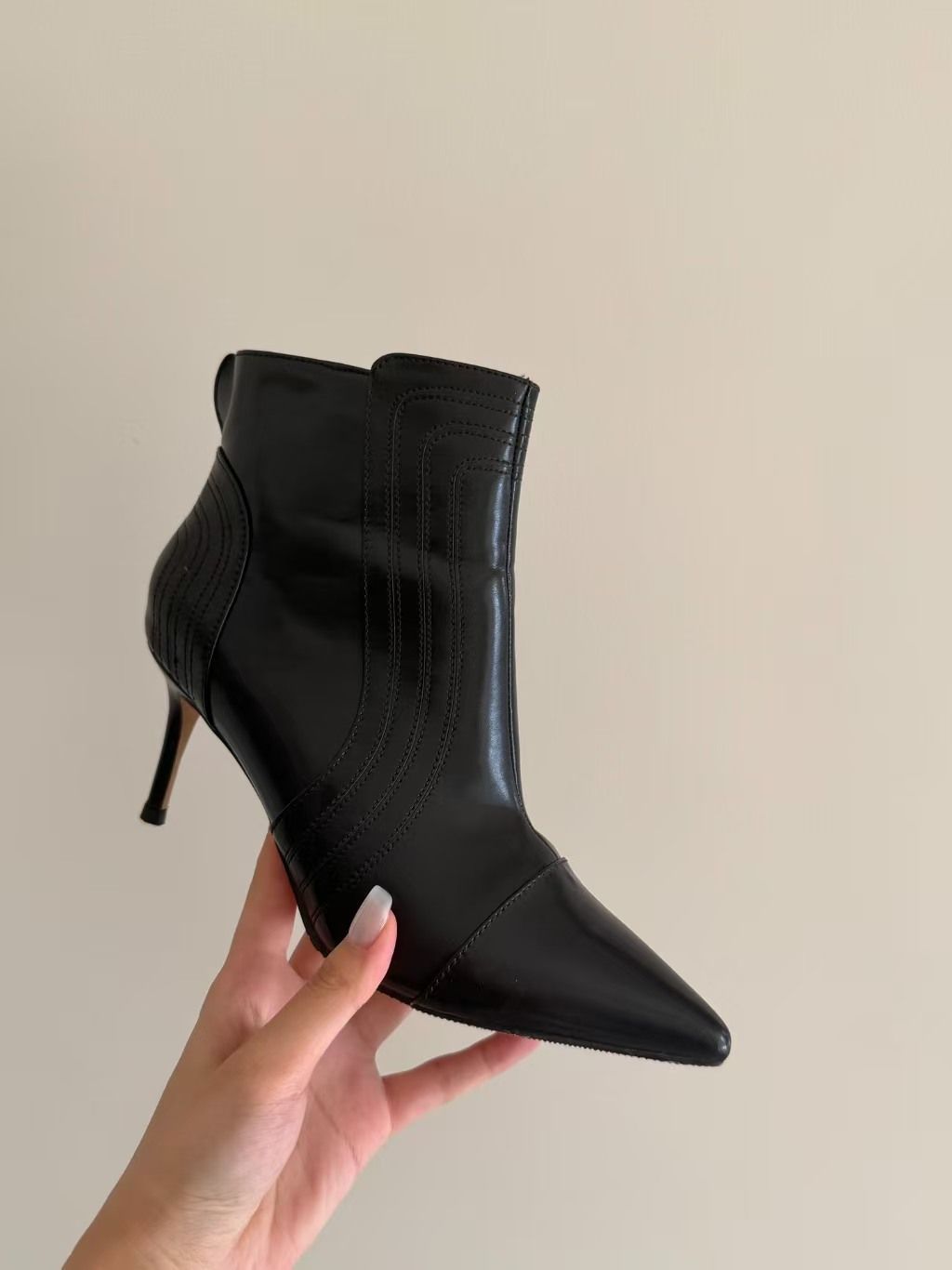  黒レザー ピンヒールパンプス ロングブーツ ブーツ