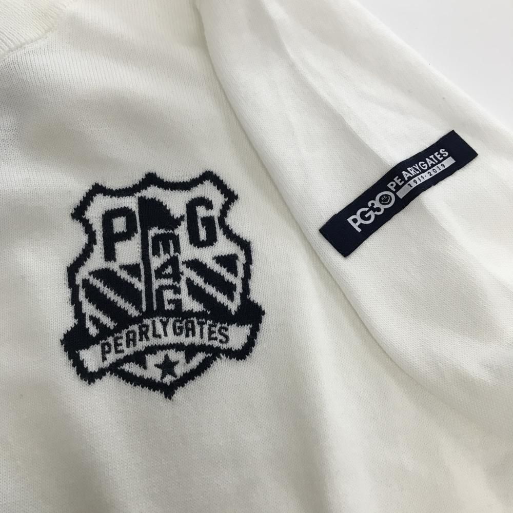 パーリーゲイツ セーター 白×ネイビー 胸ロゴ ニット コットン100