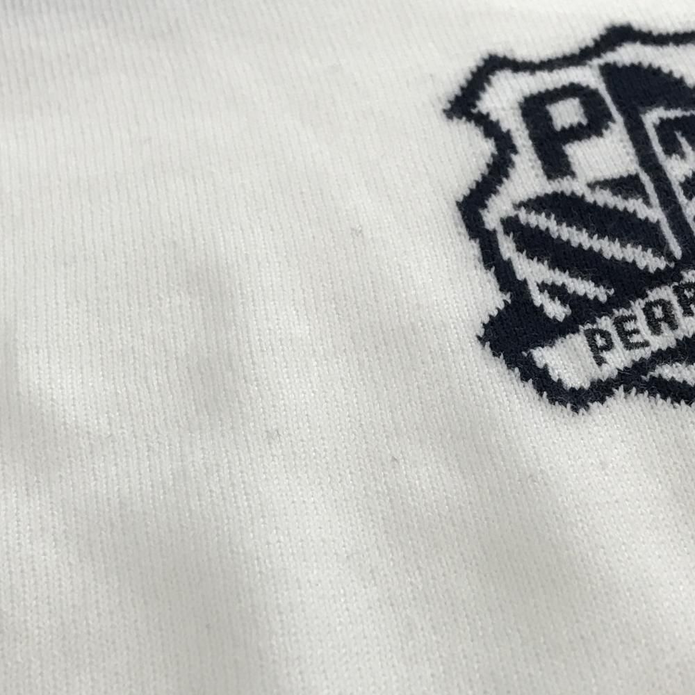 パーリーゲイツ セーター 白×ネイビー 胸ロゴ ニット コットン100