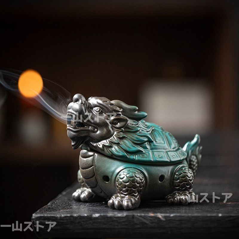 お香 お香立て 線香立て 香炉 龍亀 龍 ドラゴン 蚊取り線香 ブルー 青