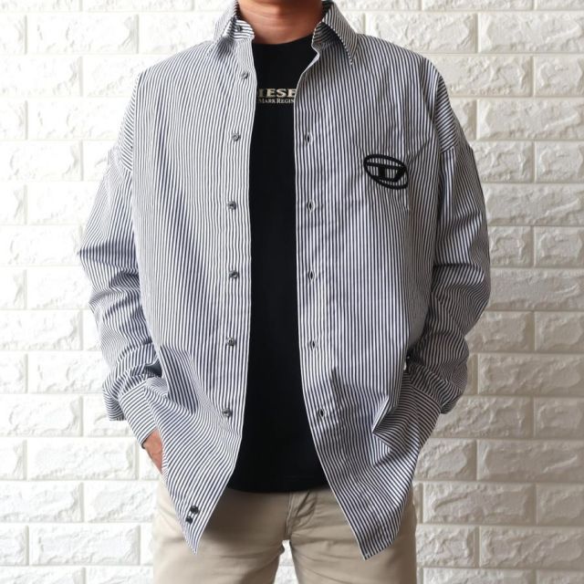 【並行輸入品】ディーゼル シャツ メンズ オーバルD オーバーサイズ ブラック DIESEL S-DOUBER A10683 0DNAN 9XX