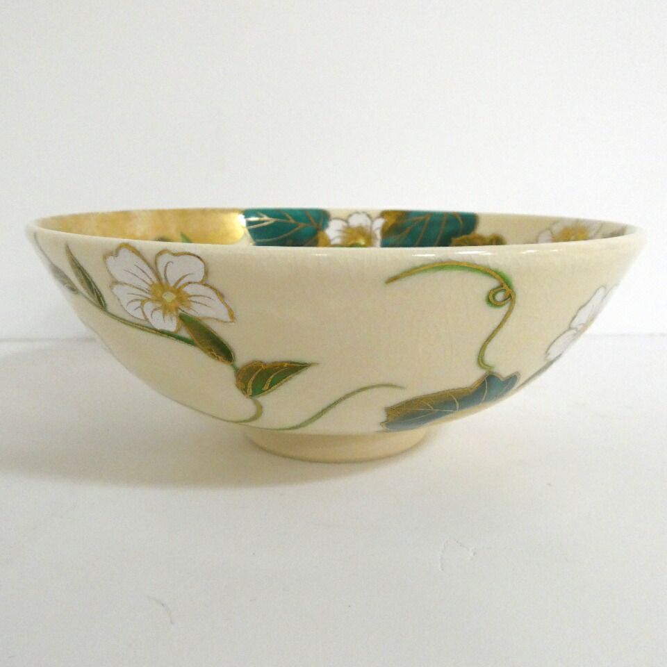 十一月の特売品】眞葛焼 宮川香斎(真葛香斎)作 夕顔之絵 平茶碗 茶道具