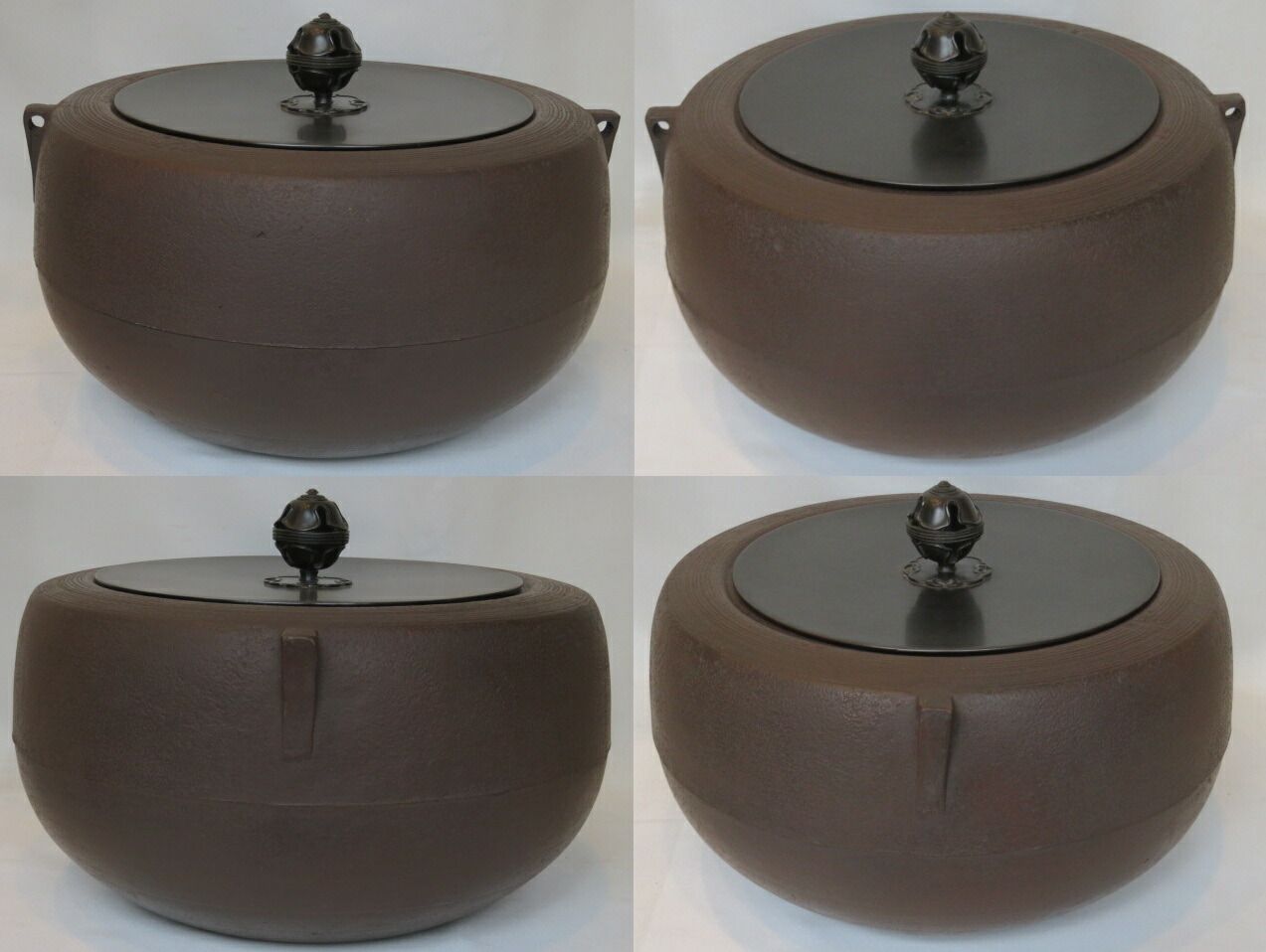 十二月◇特売品）釜師 初代 畠春斎作 肩糸目地紋 広口釜 大炉 逆勝手