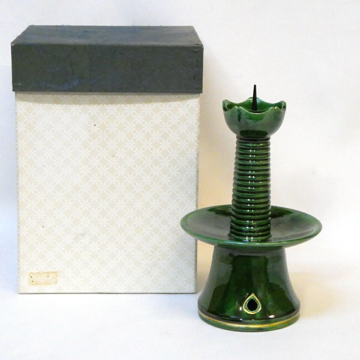 夜咄 茶事道具】平安 佐々木松楽作 青楽 膳燭（1） 茶道具【中古 美品