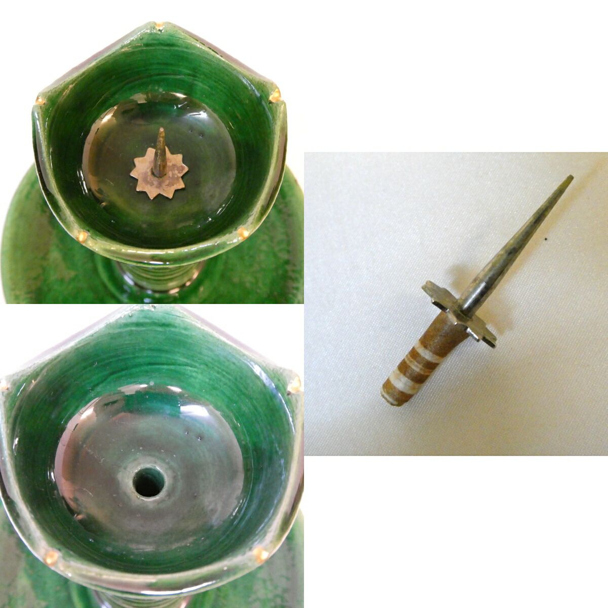 夜咄 茶事道具】平安 佐々木松楽作 青楽 膳燭(2) 茶道具【中古 美品 夜咄 茶事道具】平安 佐々木松楽作 青楽 膳燭(2) 茶道具【中古 美品