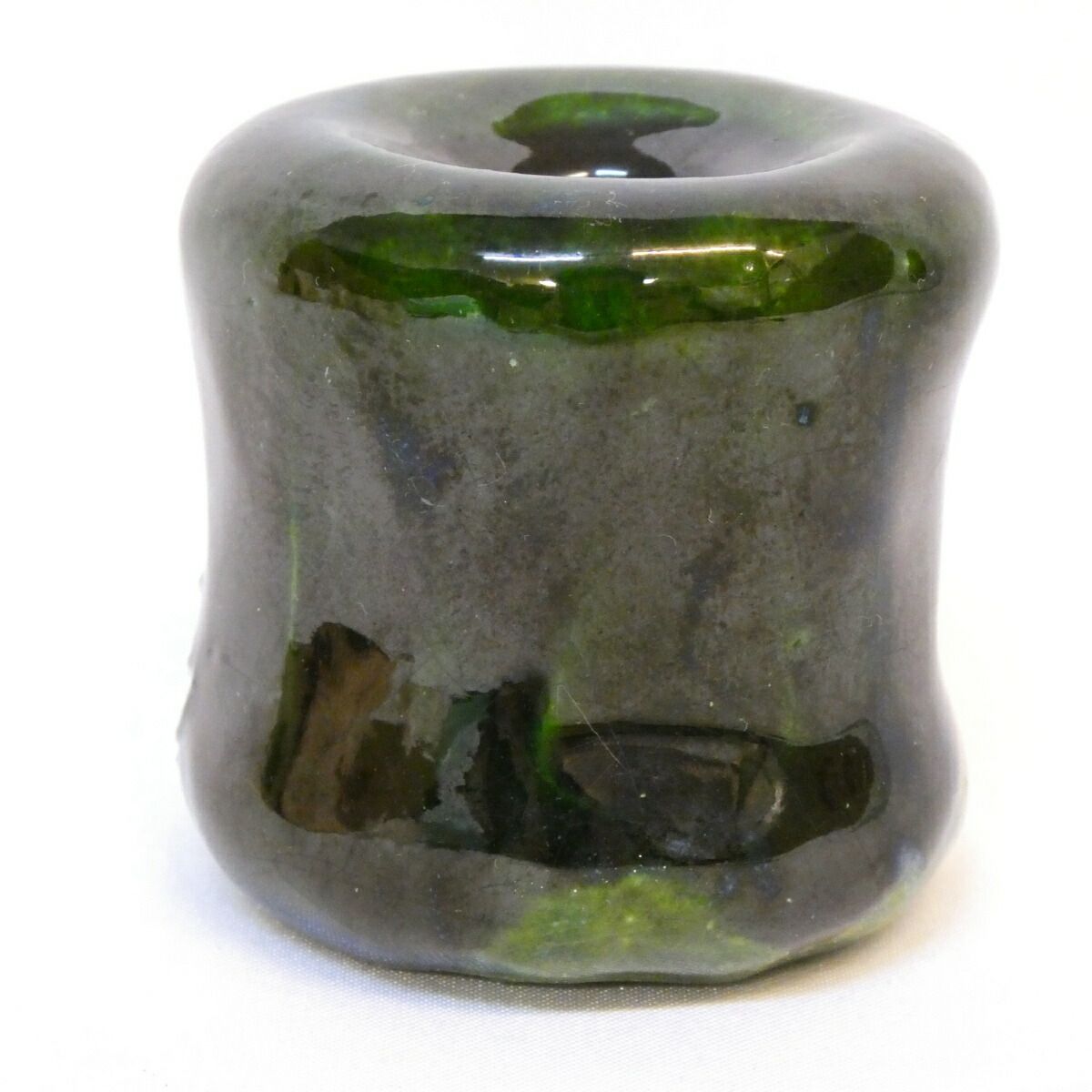 漸 九代 大樋長左衛門 造 青つくね蓋置 共箱 青釉 大樋