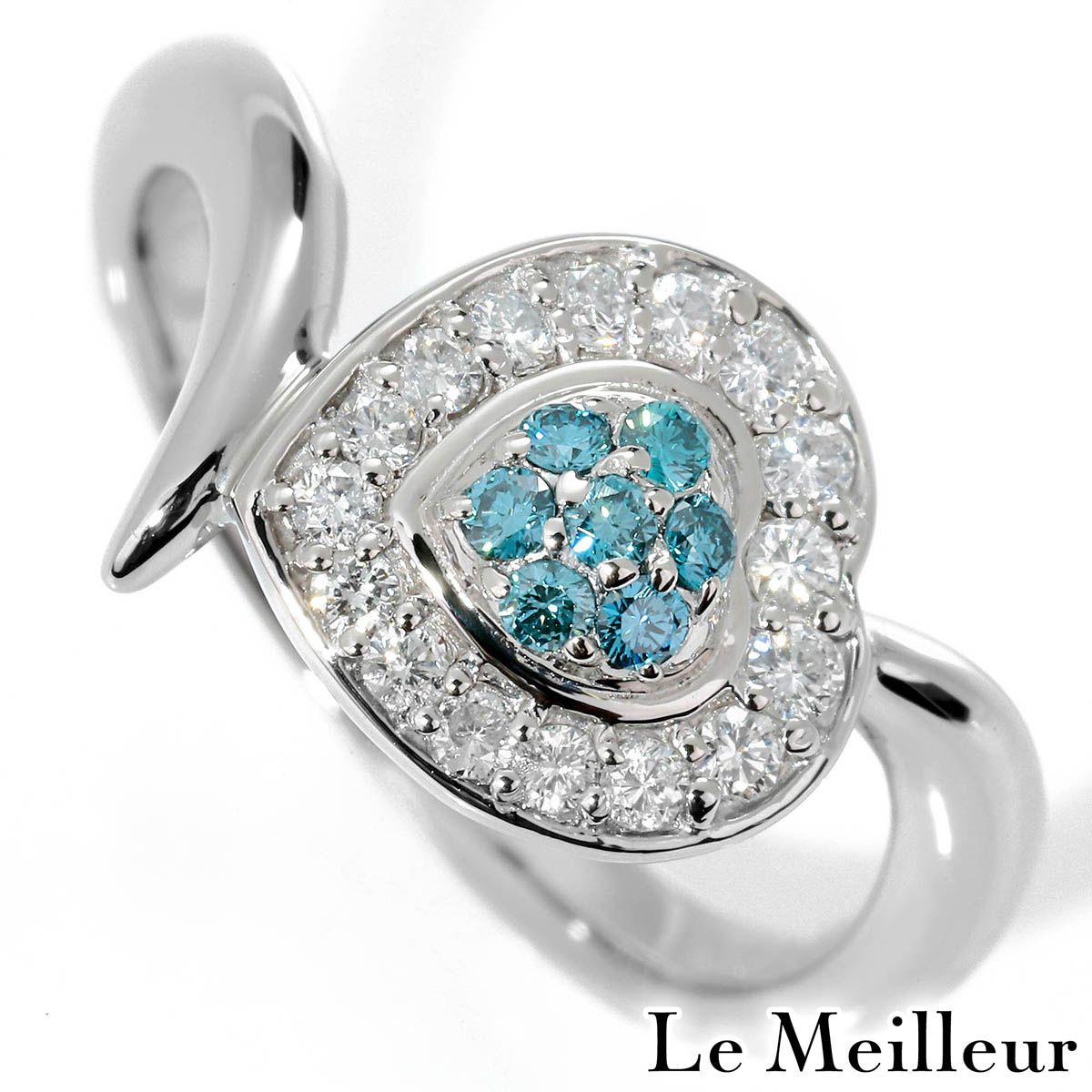 ダイヤモンド 0.32ct プラチナ Pt900 ハートモチーフブルー 