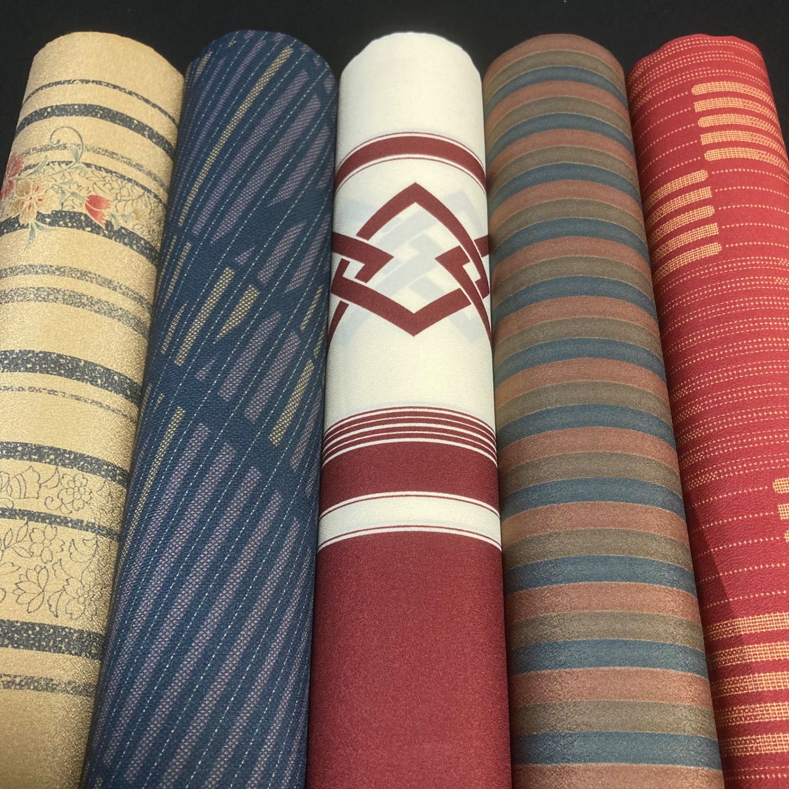 着物と帯オレンジ 安い y141◾️割と綺麗なポリエステル化繊着尺反物5