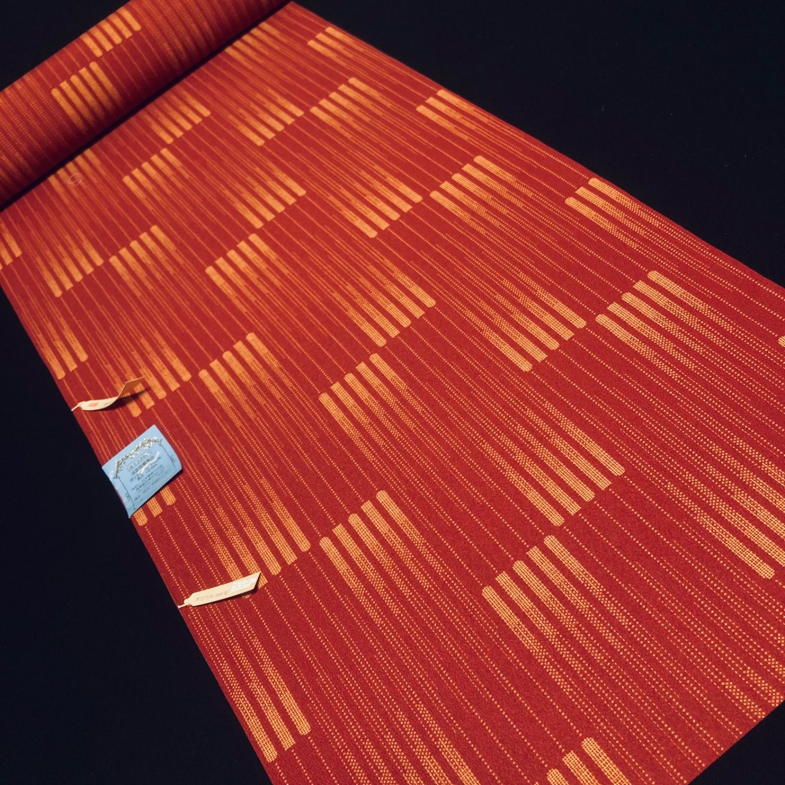 着物と帯オレンジ 安い y141◾️割と綺麗なポリエステル化繊着尺反物5
