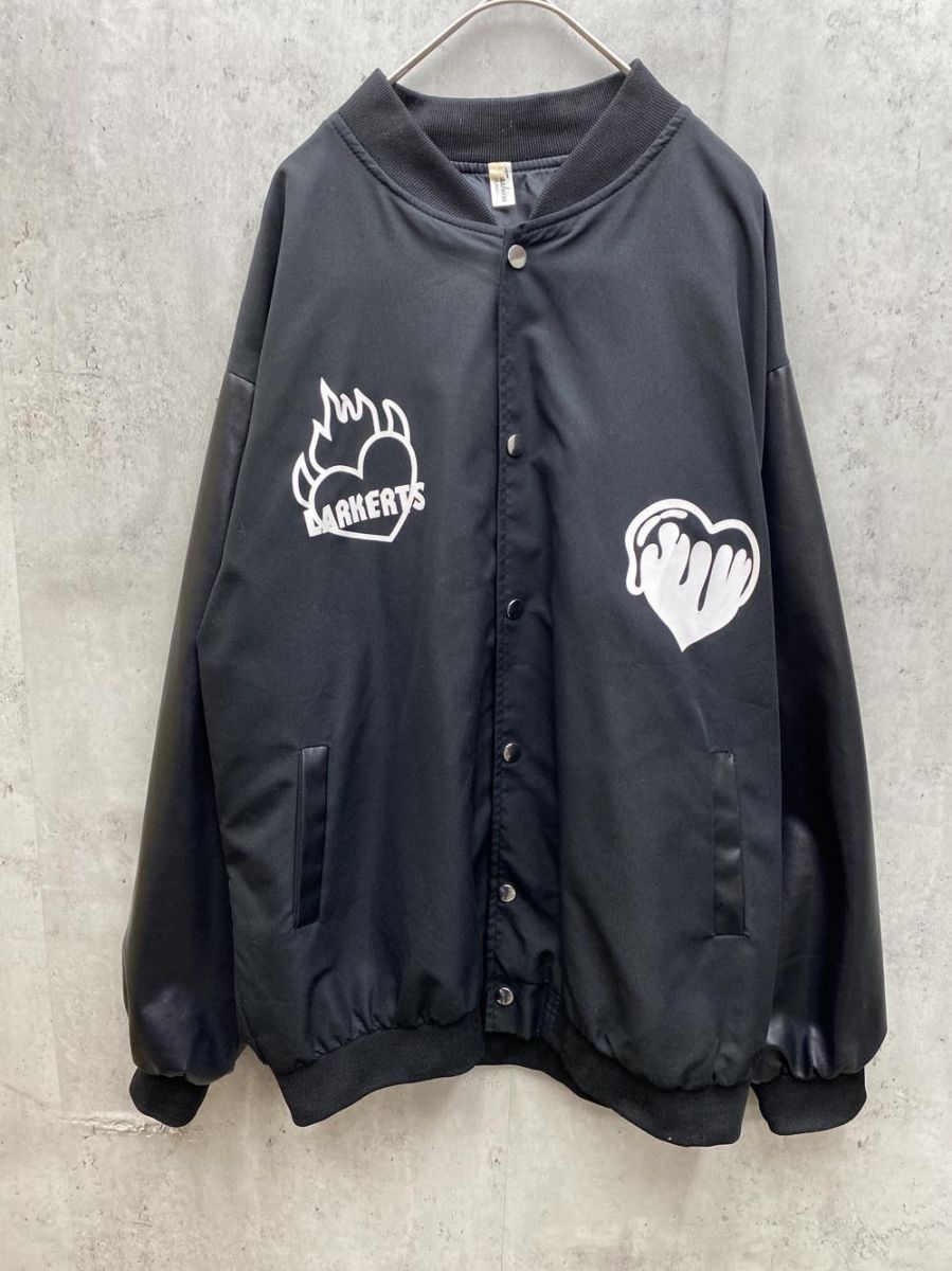 ファッションクラシック ユニセックス ハート 炎 ボンバージャケット スタジャン フライトジャケット size 3 黒 レディース