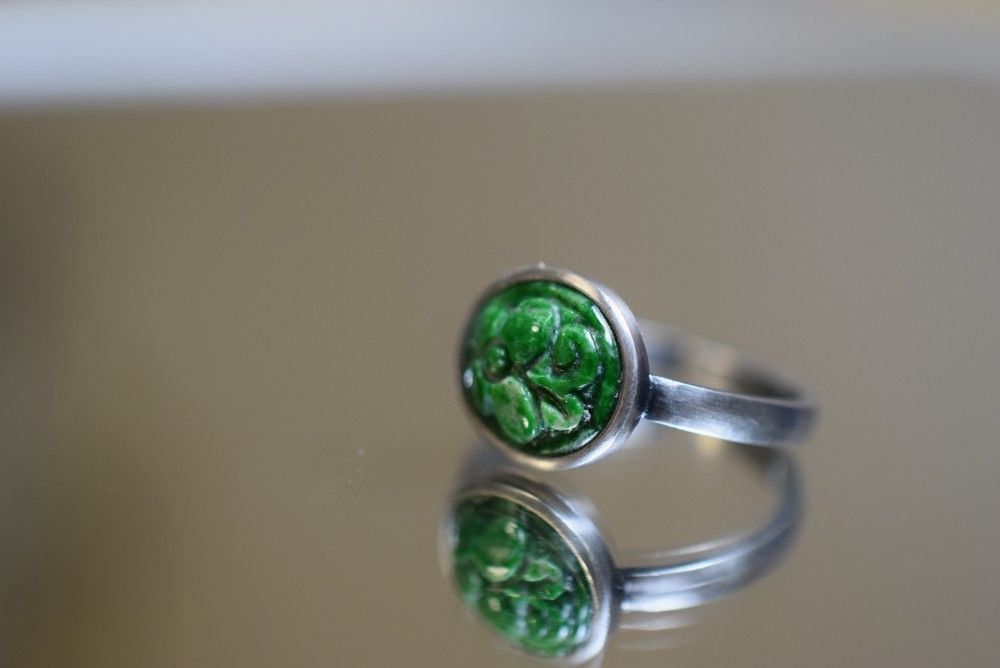 RG10-135 手作り 一点物 シルバー ミャンマー産 A貨 本翡翠 干青 指輪