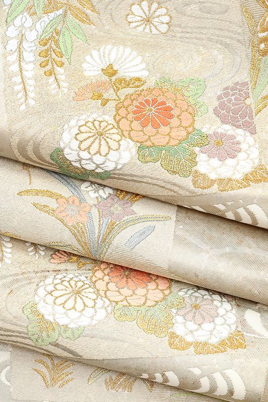  記念感謝祭 仕立無料 西陣工芸本金虹箔錦織袋帯 正倉院吉祥色紙四季花文 名門伊豆蔵織物 袋帯 帯