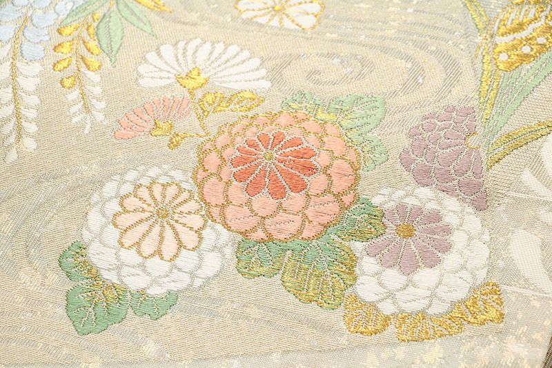 西陣工芸本金虹箔錦織袋帯 正倉院吉祥色紙四季花文