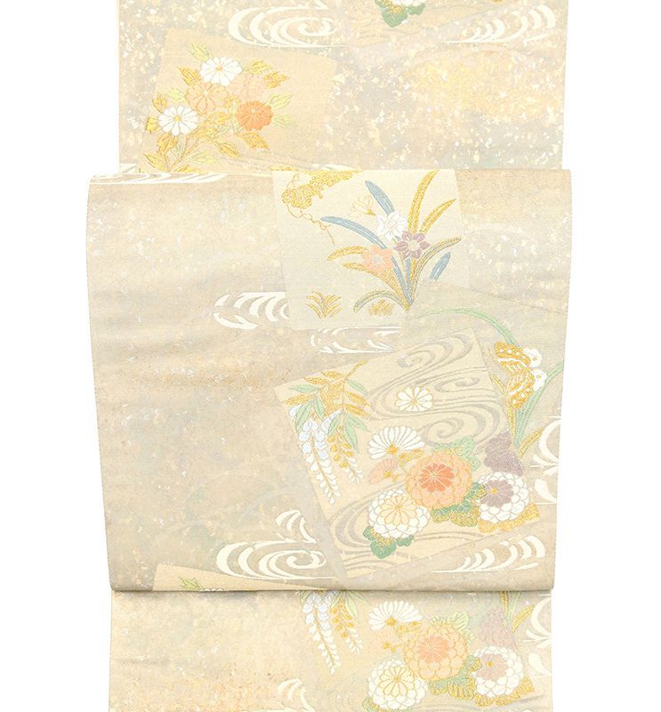 記念感謝祭【仕立無料】西陣工芸本金虹箔錦織袋帯☆正倉院吉祥色紙四季