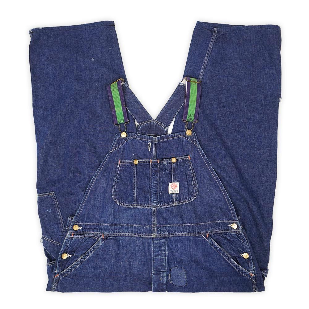 フリント FLINT 50 s 50年代 デニムオーバーオール ローバックスタイル ワーク ビッグサイズ USA ヴィンテージ アメリカ 古着 メンズ オーバーオール インディゴブルー W 44 L 28相当