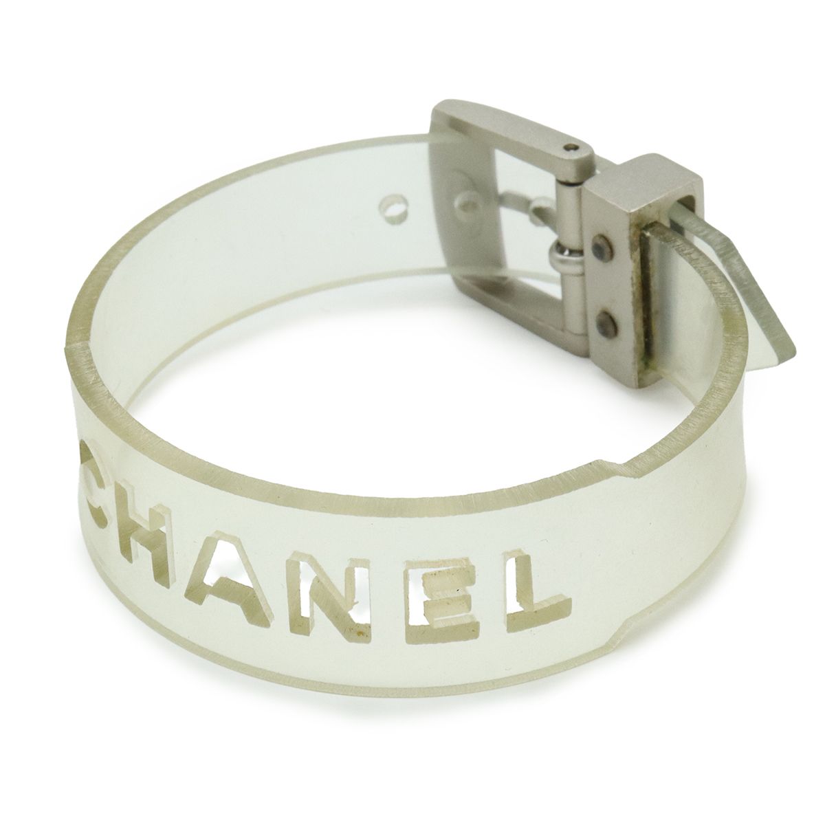 CHANEL シャネル　ラバー　ロゴ　ブレスレット　ベルト CHANEL シャネル ラバー ブレスレット バンド ロゴ クリア シルバー