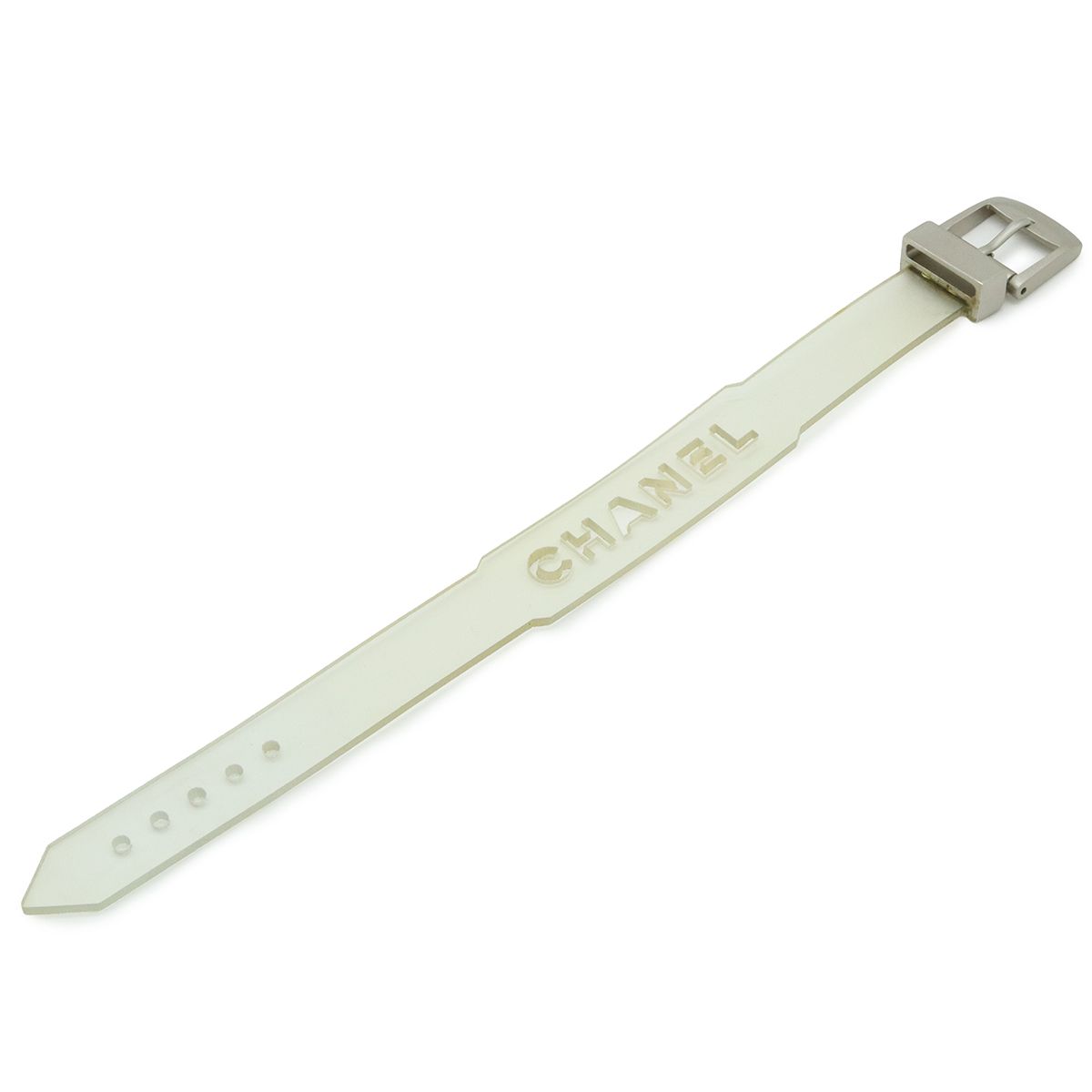 CHANEL シャネル ラバー ブレスレット バンド ロゴ クリア シルバー