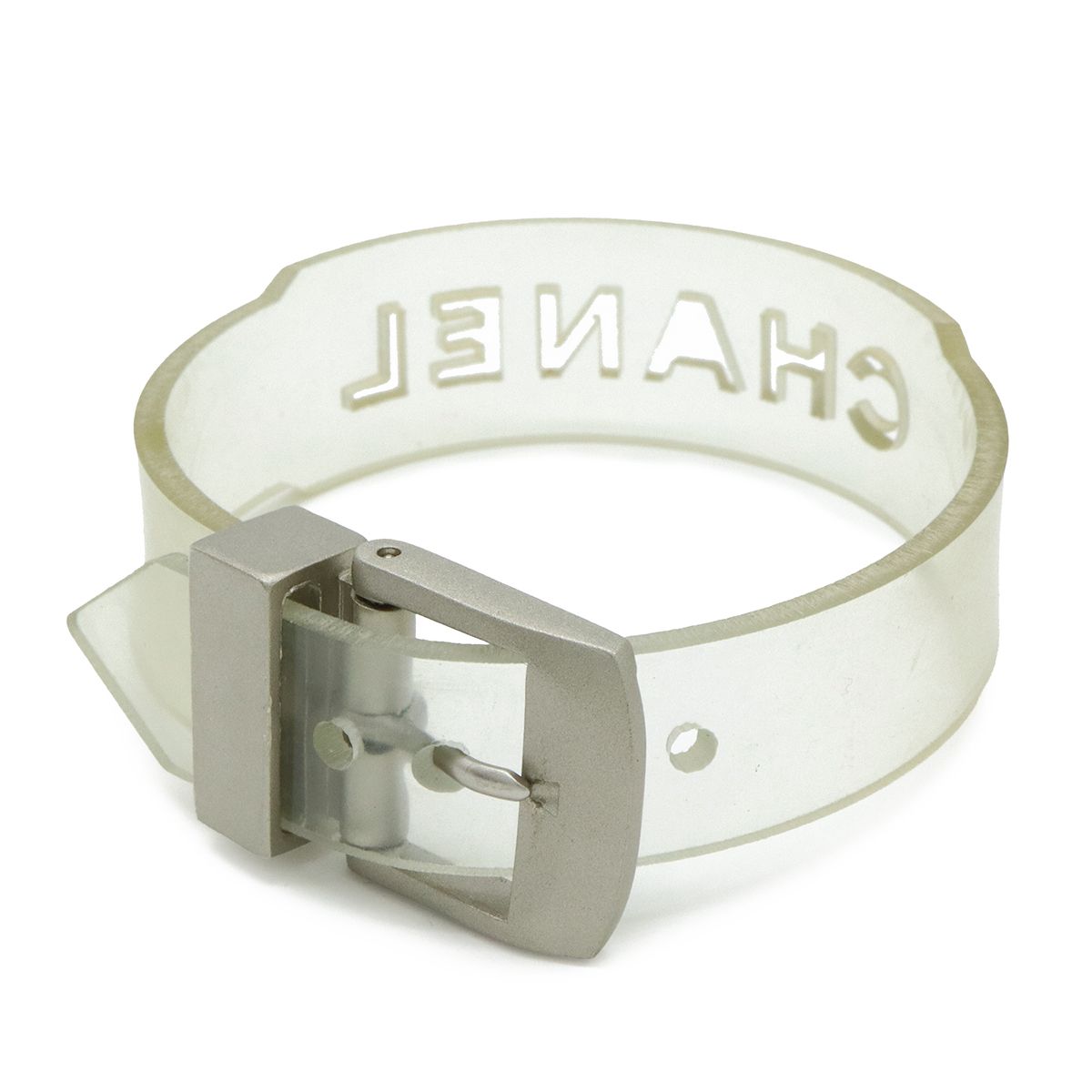 CHANEL シャネル ラバー ブレスレット バンド ロゴ クリア シルバー