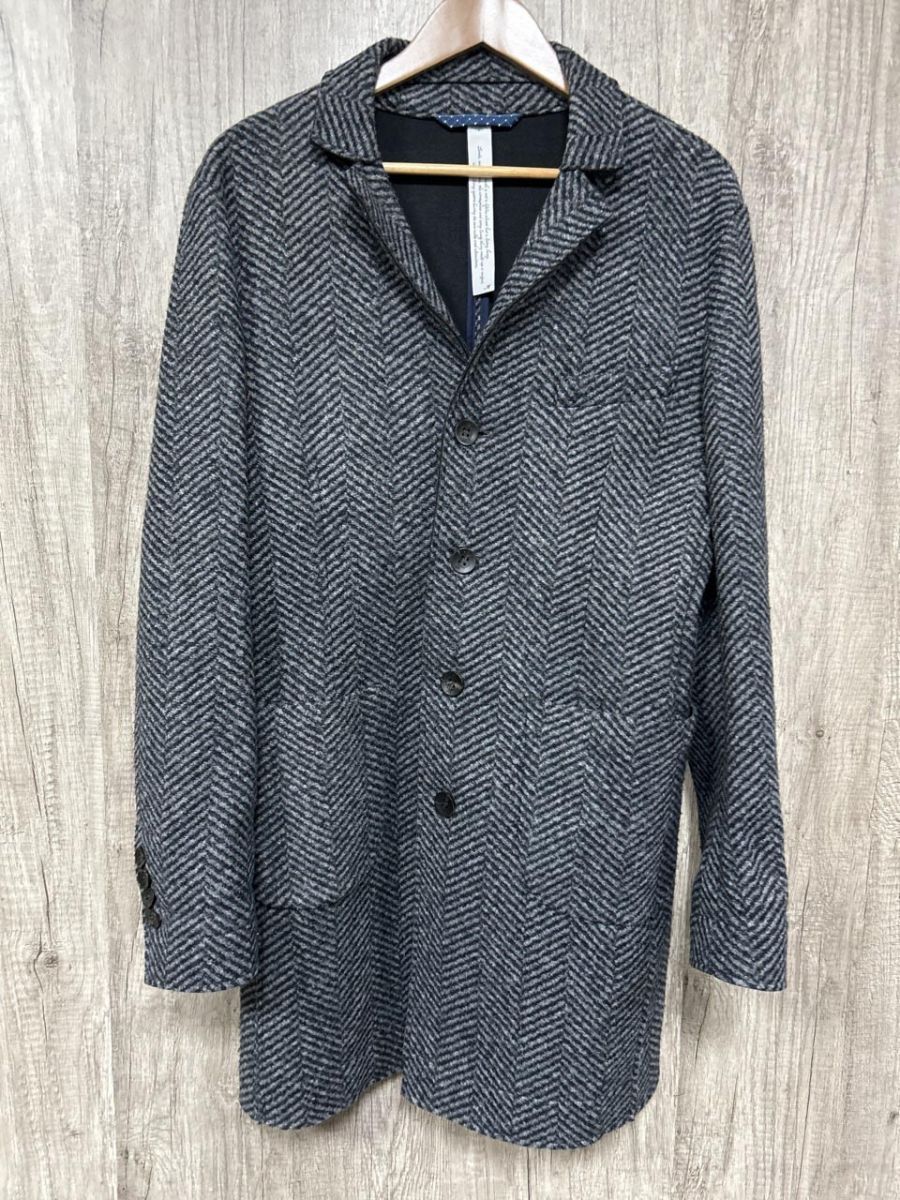 MASON’S メイソンズ ヘリンボーン柄 ツイード ロング コート size48 M/黒ｘグレー  メンズ