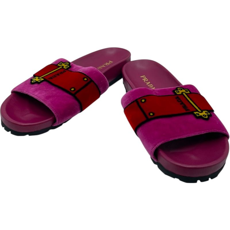 プラダ PRADA ベルベットシャワーサンダル ピンク ベロア レディース