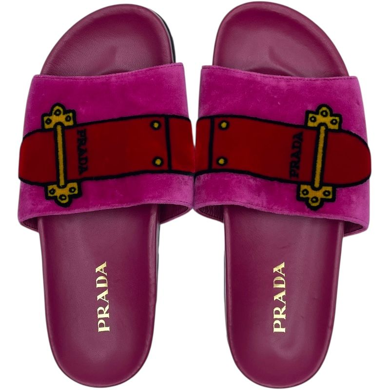 プラダ PRADA ベルベットシャワーサンダル ピンク ベロア レディース