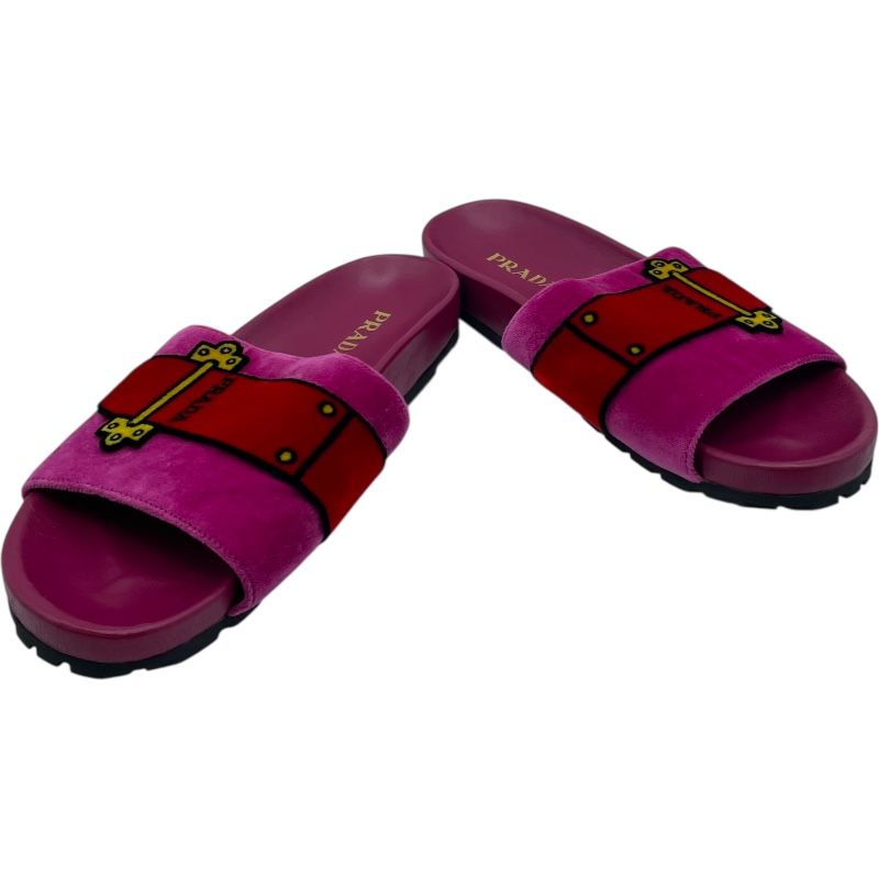 プラダ PRADA ベルベットシャワーサンダル ピンク ベロア レディース