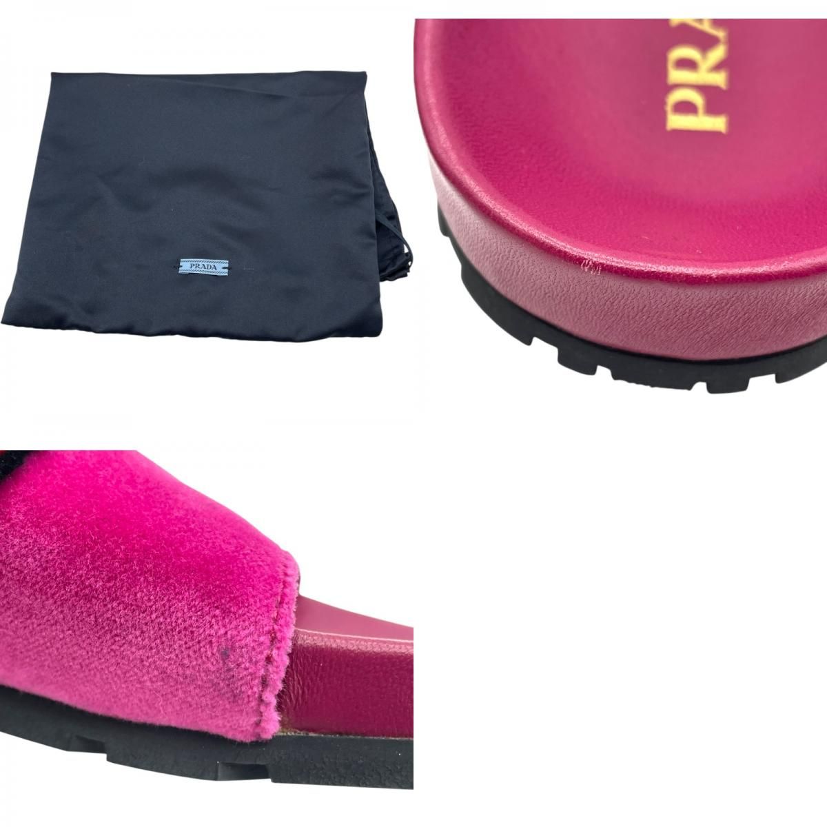 PRADA ベロア ベルベット プラットフォーム サンダル ゴールド金具 紫 プラダ PRADA ベルベットシャワーサンダル ピンク ベロア レディース